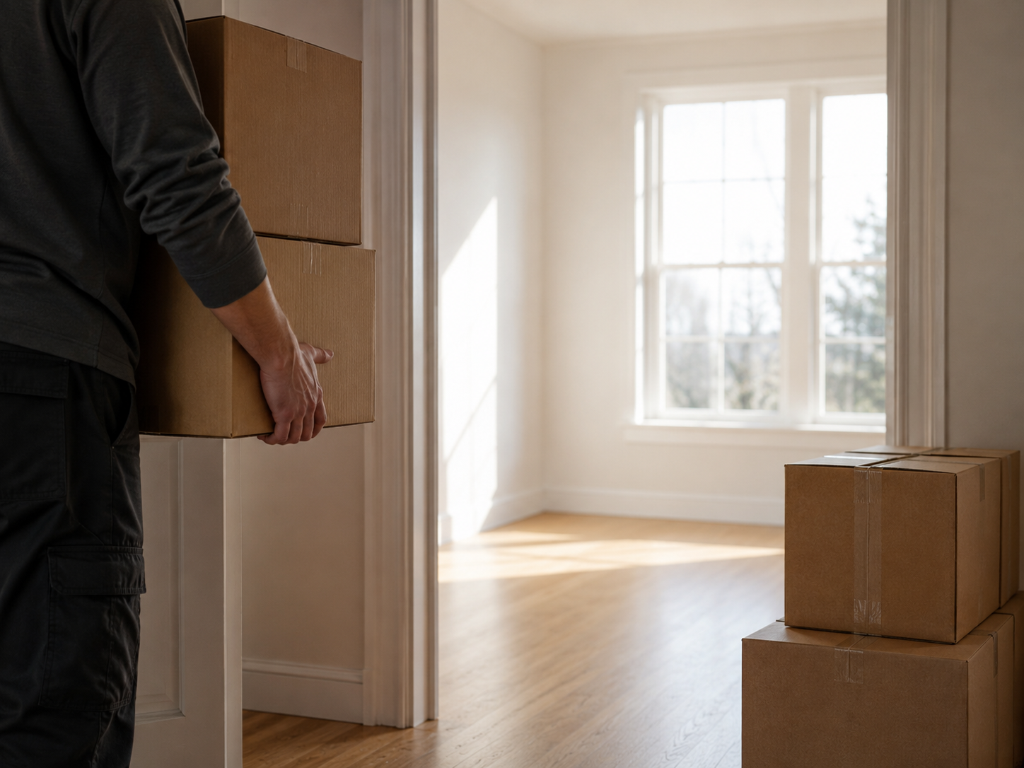Débarras d’un logement, cartons et pièce vidée