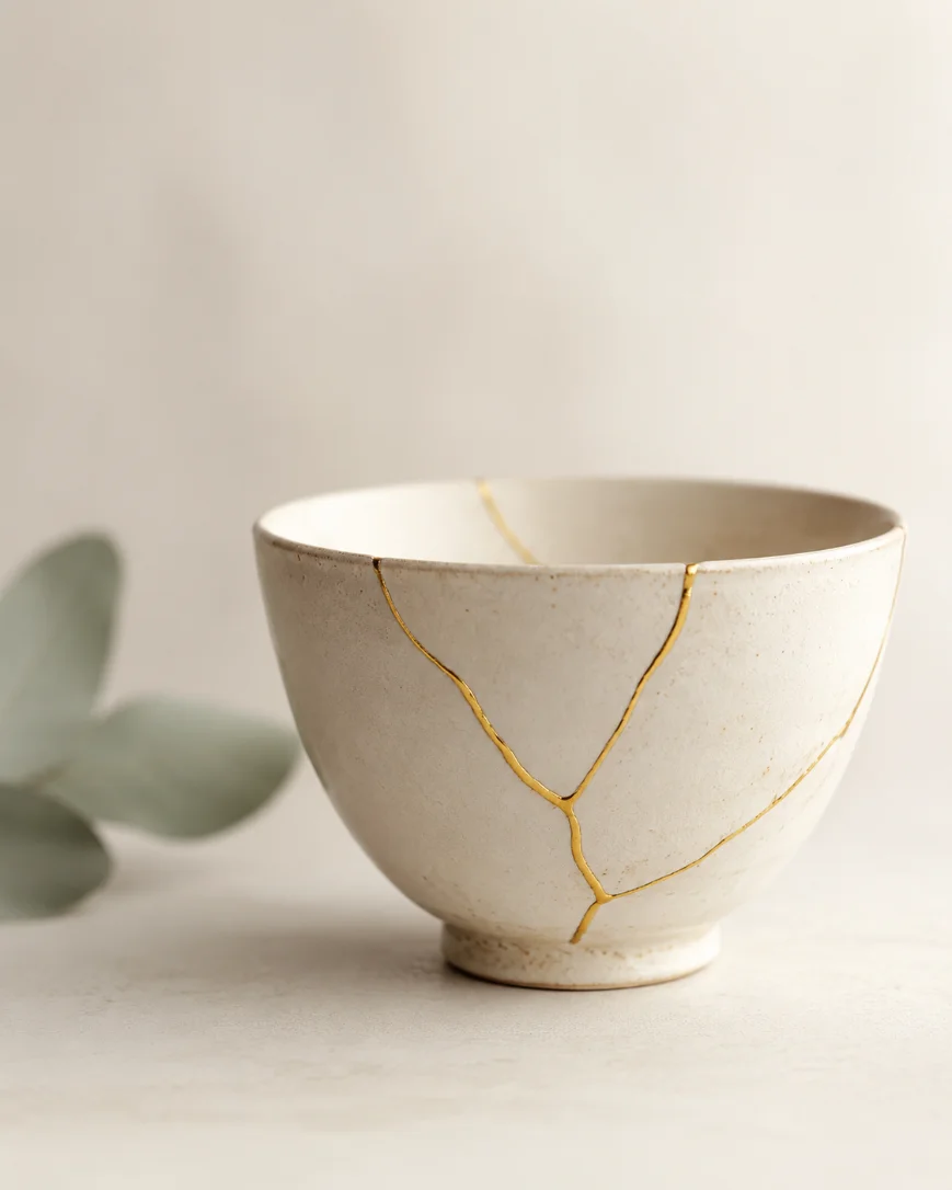 Bol japonais réparé au kintsugi, symbole de la philosophie Ikedio