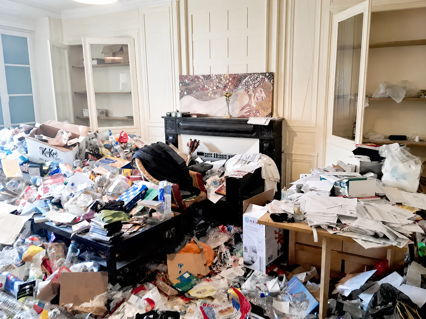 Salon très encombré avant intervention