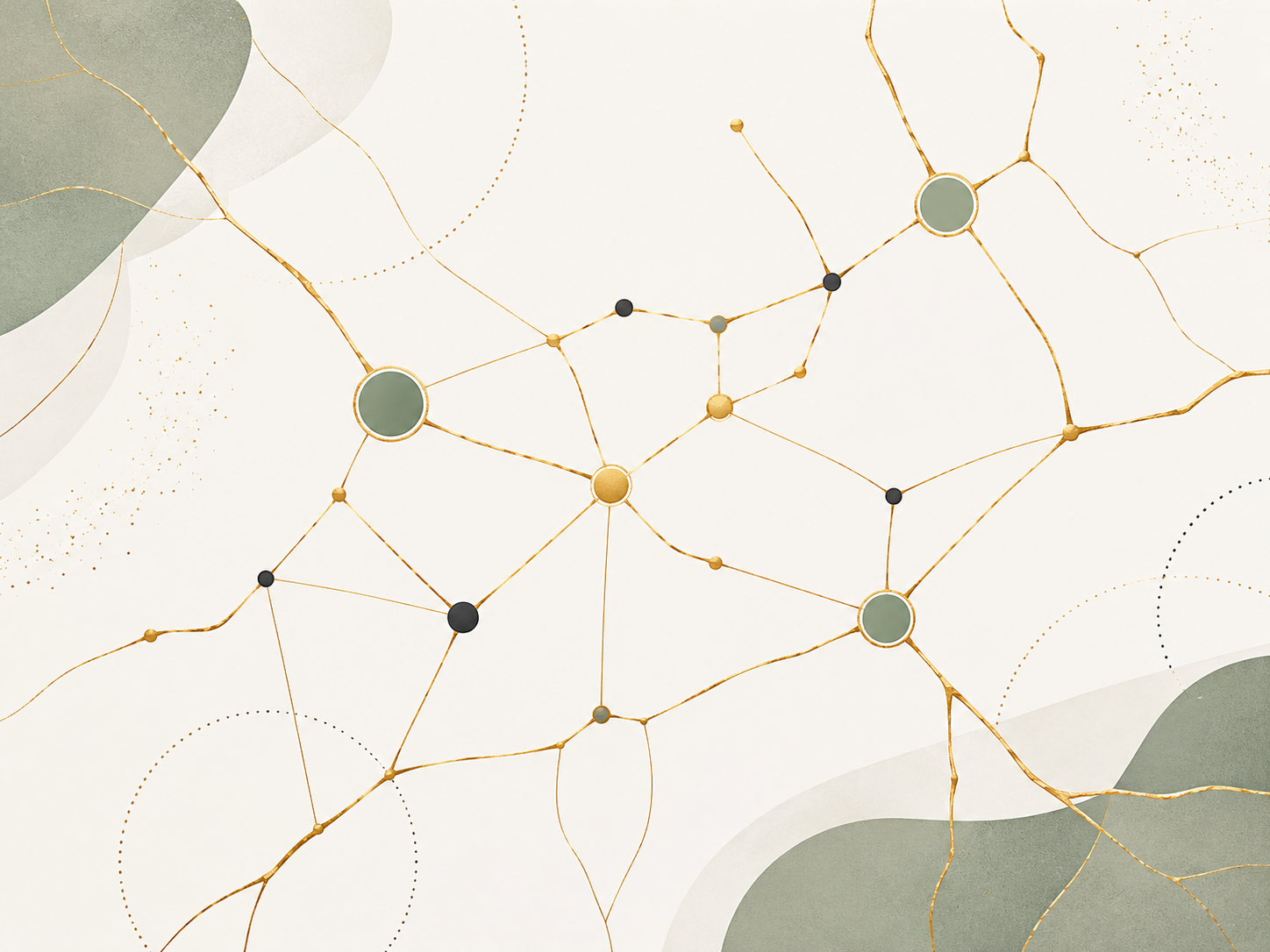 Illustration symbolique Kintsugi, réseau de liens dorés